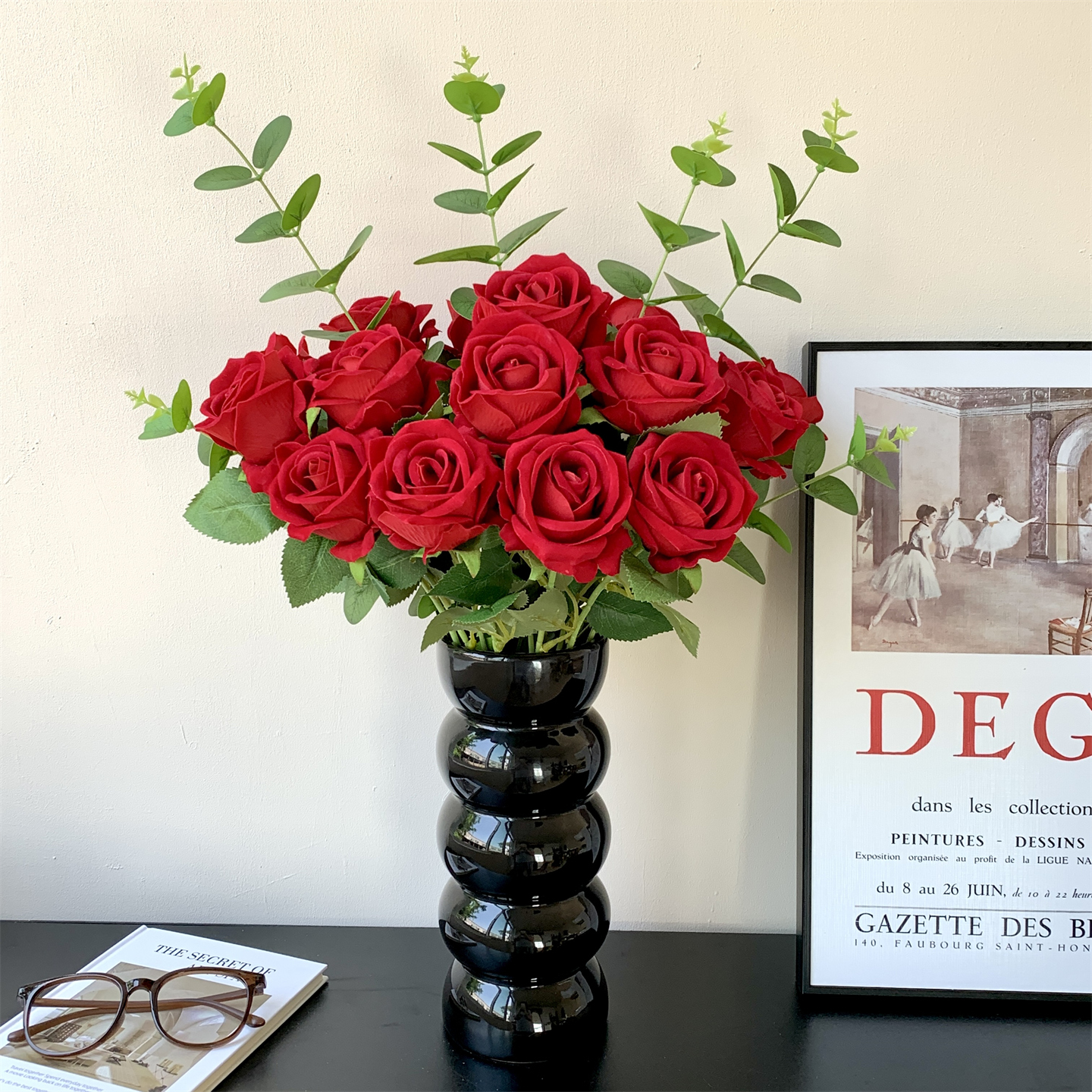 仿真花高级感逼真玫瑰花假花摆设干花花束客厅餐桌花装饰花艺摆件