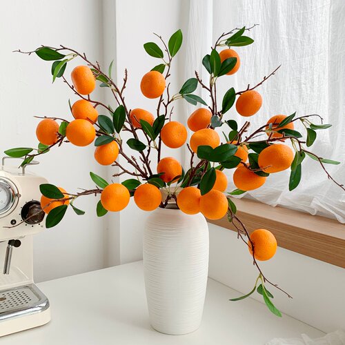 仿真桔子水果树枝假花摆设花艺年宵花客厅餐桌装饰品摆件新年装饰