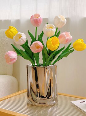 ins仿真花束郁金香客厅餐桌装饰假花插花摆件干花摆设春拍照道具