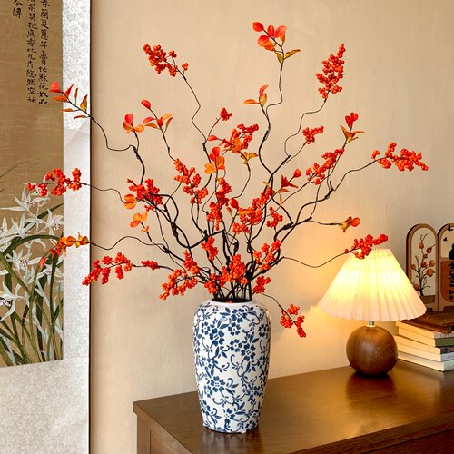 发财果红果仿真花假花摆设高级感逼真客厅新年装饰品年宵花艺摆件