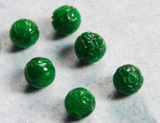 翡翠干青铁龙生祖母绿雕花龙珠圆珠散珠手链项链DIY配件