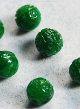 翡翠干青铁龙生祖母绿雕花龙珠圆珠散珠手链项链DIY配件