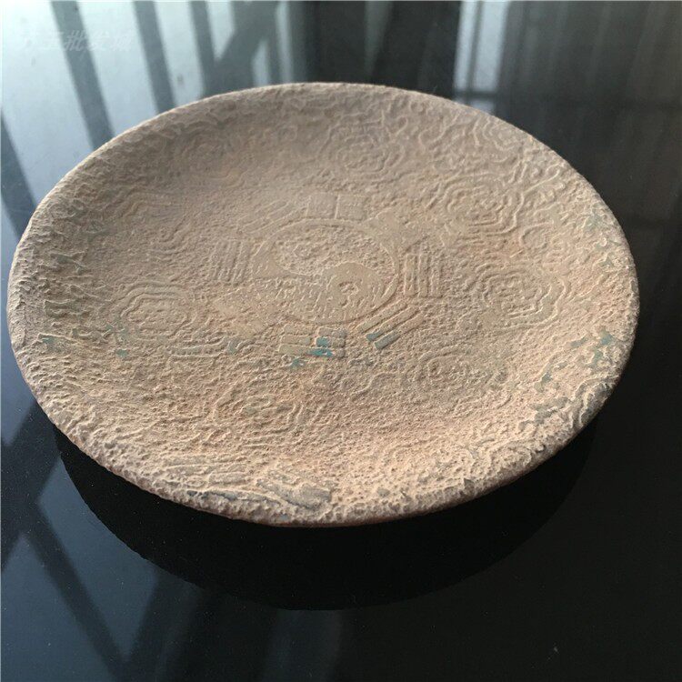 古玩杂项收藏复古做旧玉器工艺品汉白玉乾隆年制浮雕花纹玉碟摆件