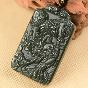 天然新疆和田玉龙牌挂件青玉龙行天下吊坠玉坠男款牌子玉牌含证书