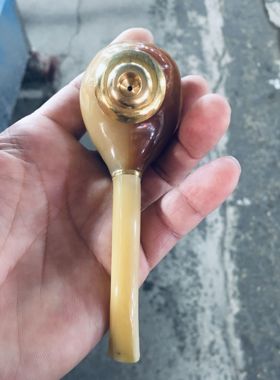 天然老式牛角烟斗纯铜锅子男士烟黄铜杆烟嘴可拆洗两用型