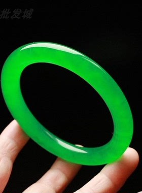 翡翠冰种圆条满绿手镯水沫玉