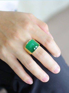 绿猫眼石戒指男女不褪色钛钢指环奢华戒钛猫眼宝石民族风配饰品