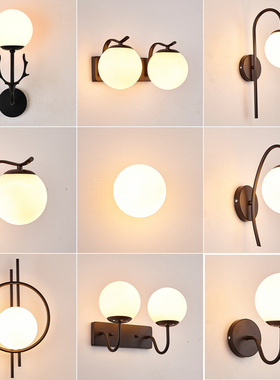 北欧壁灯卧室床头灯简约现代黑色密封防蚊尘客厅背景led墙壁灯