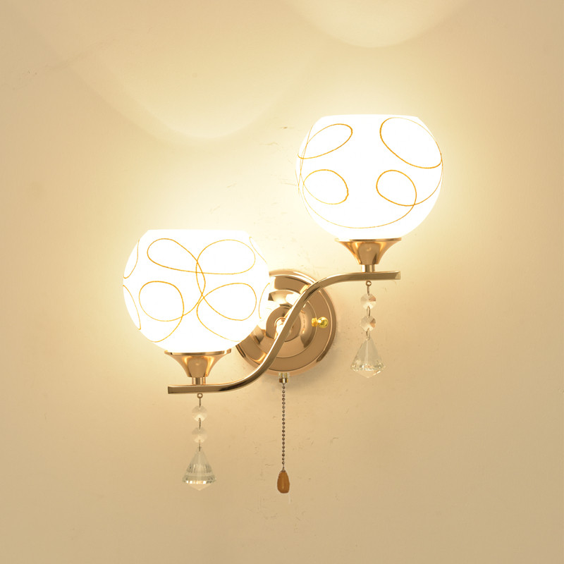 풀 스위치가있는 LED 침실 머리맡 램프 현대 간단한 발코니 계단 거실 통로 더블 헤드 벽 램프