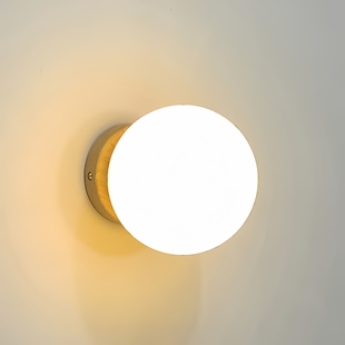 壁灯卧室新款北欧原实木艺简约胡桃色日式床头灯过道装饰圆球灯