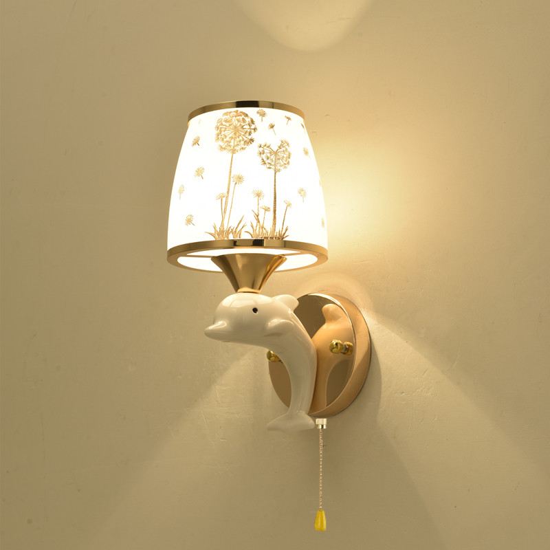 풀 스위치가있는 LED 침실 머리맡 램프 현대 간단한 발코니 계단 거실 통로 더블 헤드 벽 램프