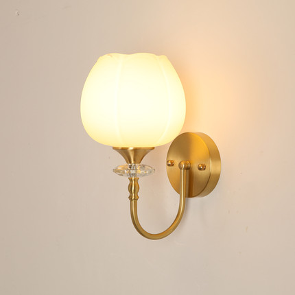 法式轻奢led黄铜壁灯遥控卧室床头欧式客厅电视背景过道楼梯墙灯