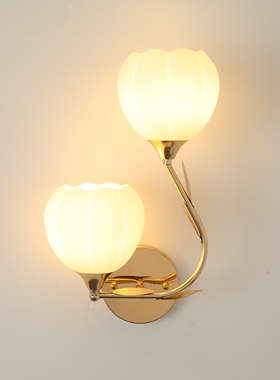 简约卧室床头壁灯双头带遥控金色客厅墙壁灯过道阳台LED灯泡灯具