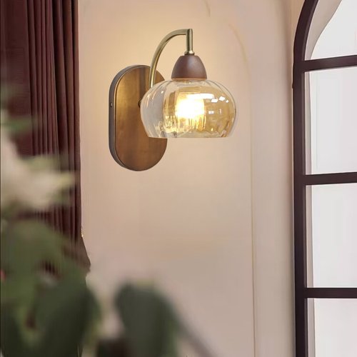 胡桃色中古风客厅背景灯床头灯