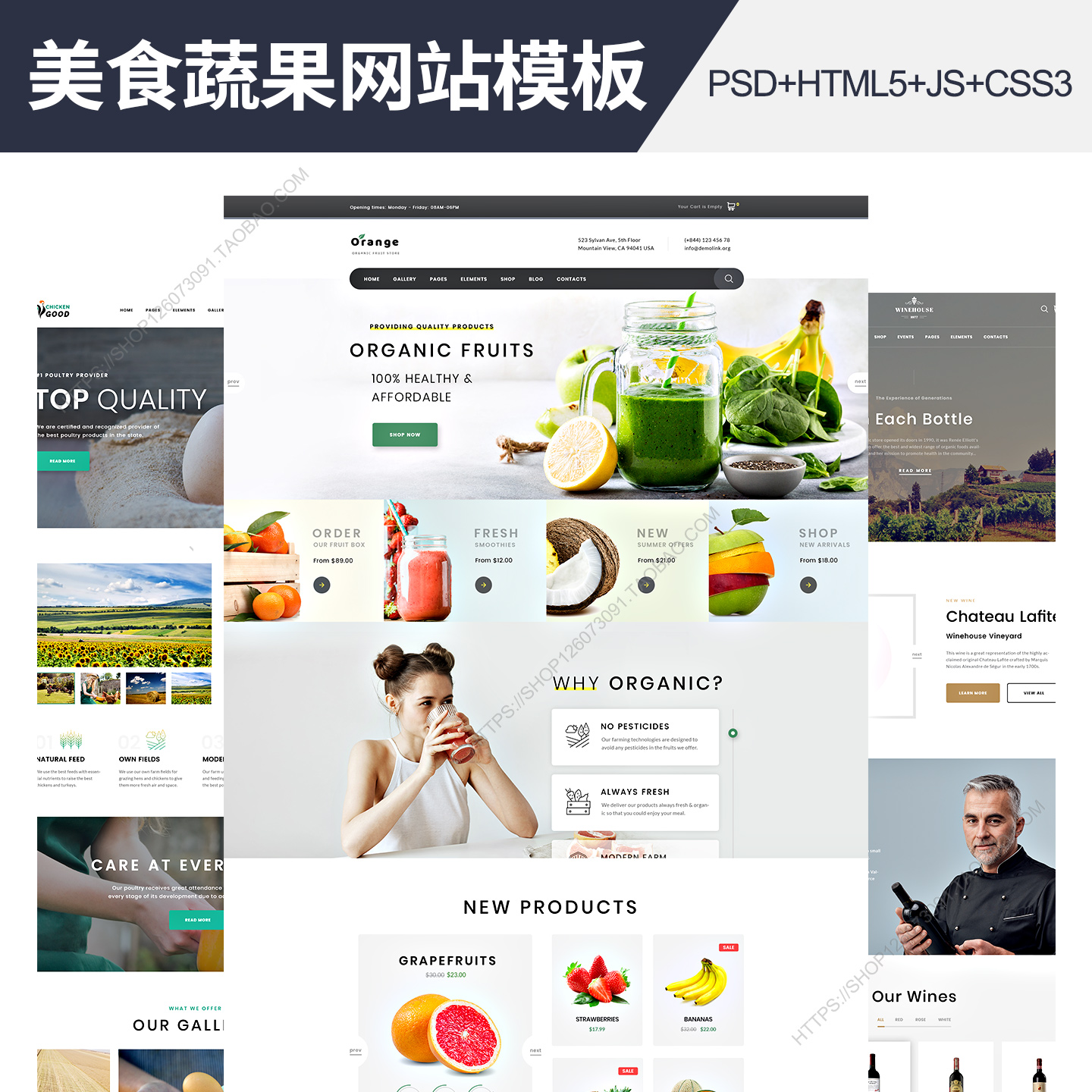 美食蔬果红酒html5网站模板欧美响应式英文网页设计css3源码 6套