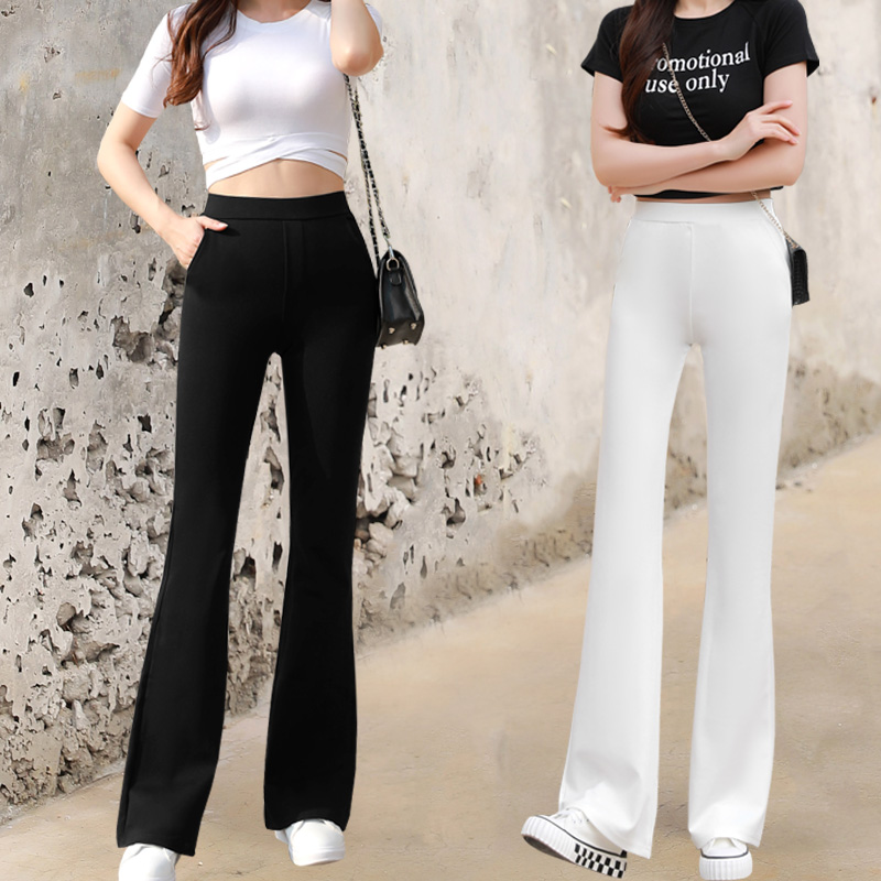 喇叭裤女加长2025春秋高腰九分裤外穿显瘦百搭黑色阔腿长裤子薄款
