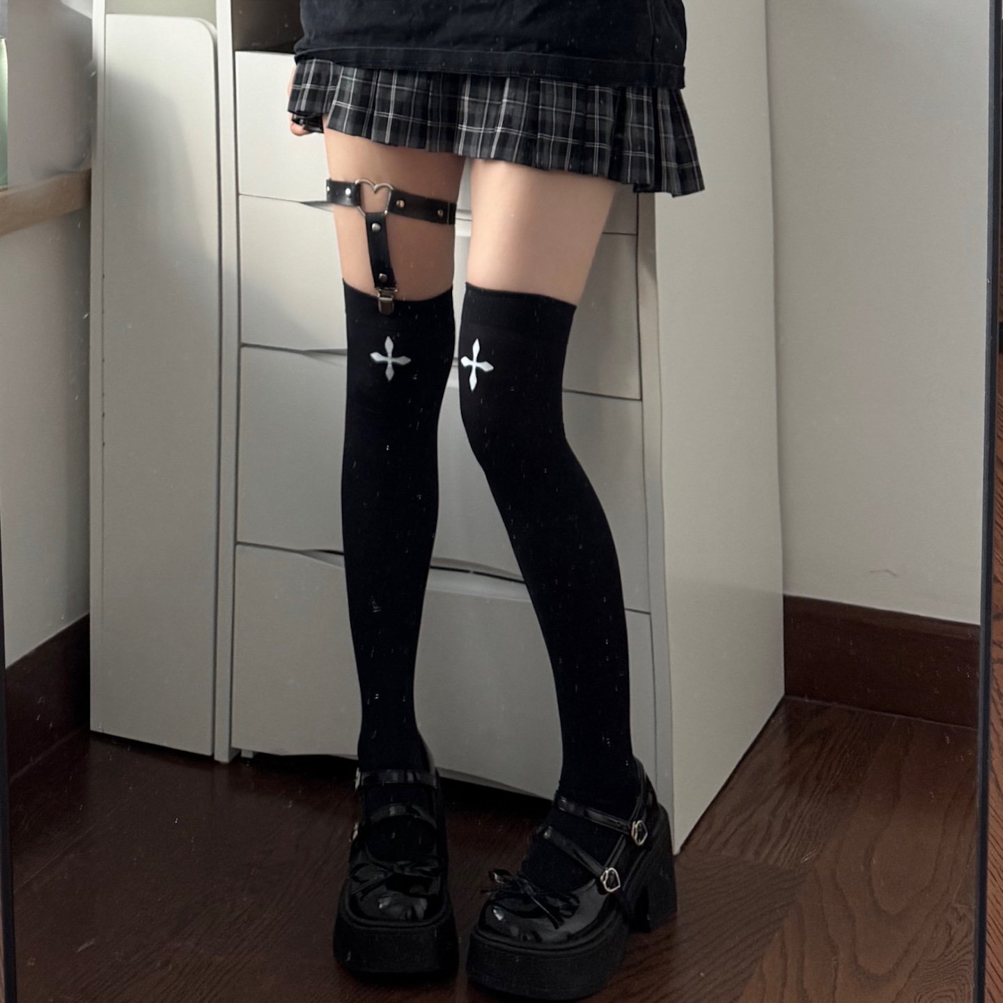 十字架朋克爱心腿环jk薄款辣妹