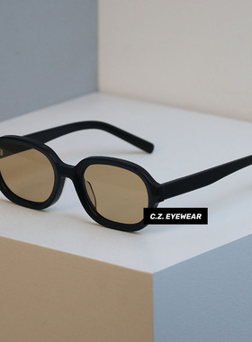 韩版Brown椭圆框高级感板材墨镜