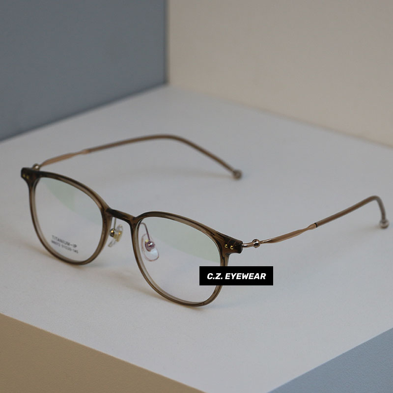 chozen/size51 日系暖茶色贝塔钛架眼镜长椭圆框高级质感配近视女