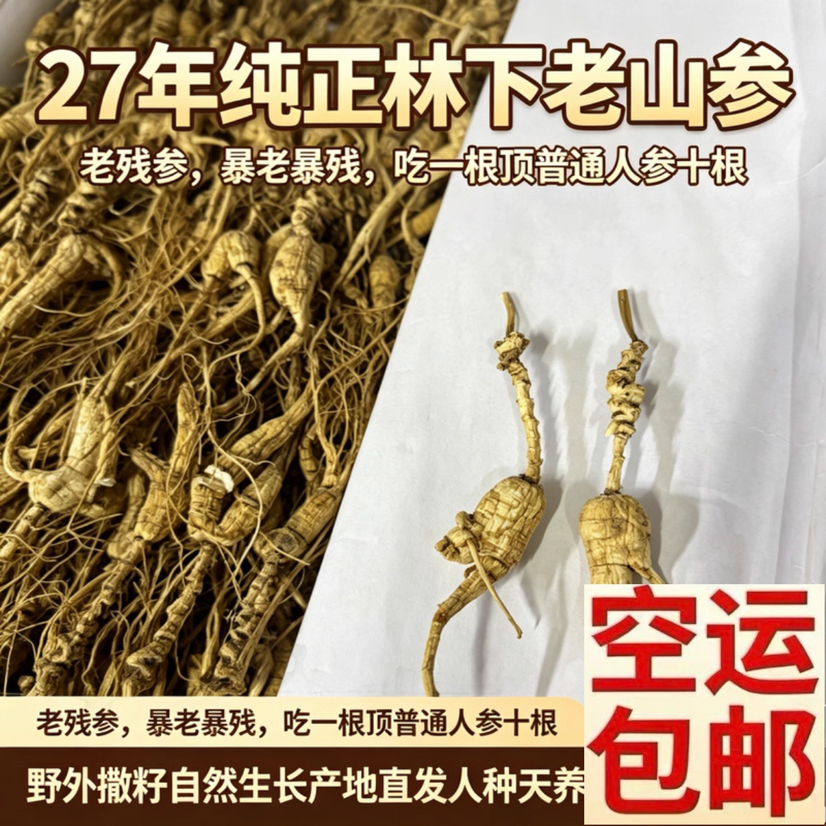 长白山人参林下参籽货残参正品泡酒打粉煲汤滋补干参正宗27年左右