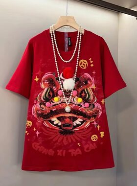 大码女装2025新年款时尚短袖T恤女韩版宽松洋气百搭印花显瘦内搭