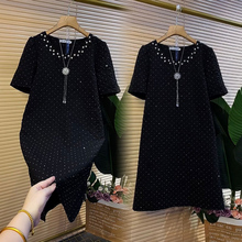 欧货大码重工艺烫钻小个子连衣裙气质轻奢简约高级感减龄胖mm裙子