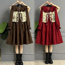 大码 复古盘扣流苏马甲娃娃领减龄连衣裙显瘦遮肉两件套 高级感秋装