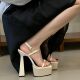 恨天高女鞋 粗跟超高跟鞋 15CM夜店性感防水台厚底水钻模特走秀凉鞋
