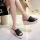 女 内增高鱼嘴凉拖鞋 不累脚坡跟高跟鞋 8CM防水台松糕厚底编织时尚