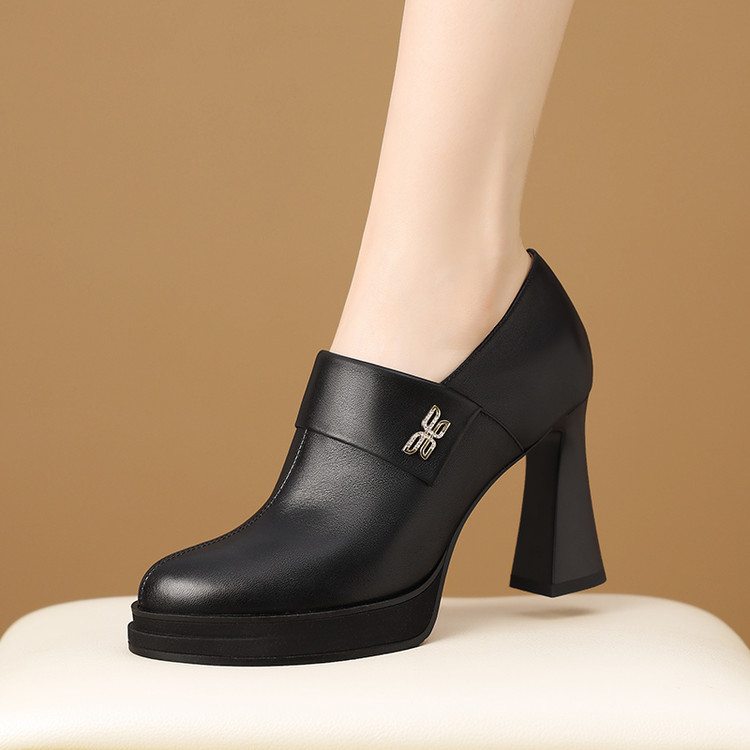 深口单鞋2025春秋季新款百搭防水台粗跟职业高跟鞋厚底不累脚