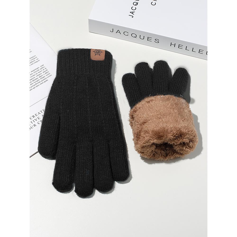 毛线手套男秋冬季保暖加绒加厚保暖骑自行车灵活触屏针织防冻手套