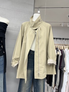 dvz正版立领中长风衣外套女秋季新款韩系气质宽松休闲上衣