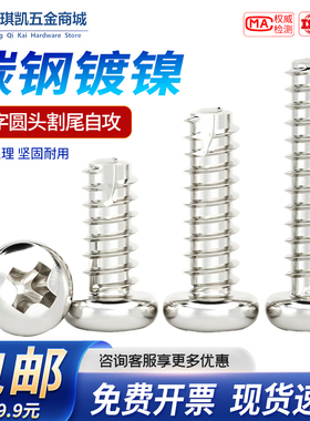 PT割尾自攻螺丝钉M2M2.3M2.6M3M3.5M4M5碳钢镀镍圆头十字冼尾开槽
