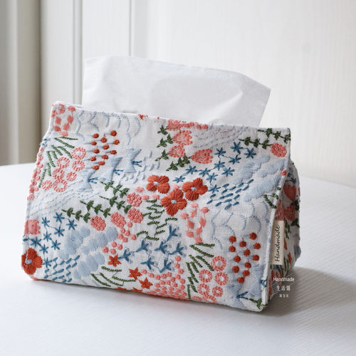 原创花海重工刺绣棉麻布艺纸巾盒抽纸盒纸巾袋家用客厅餐纸收纳盒