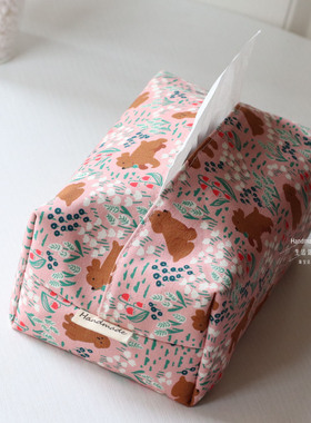 Handmade原创手作粉色可爱狗纸巾盒布艺纸巾袋车载抽纸盒家用收纳