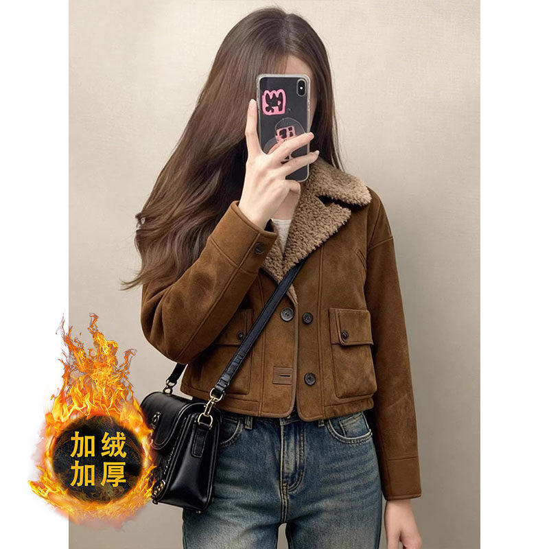 巨好看的冬装棕色皮毛一体加绒加厚小个子短款羊羔毛绒外套女冬季,女装/女士精品,短外套,淘宝优惠券,粉丝福利购,淘宝优惠卷