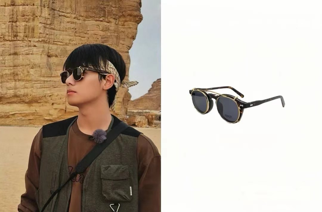 胡先煦同款复古金属圆框平光镜+太阳镜 朋克双层翻盖墨镜时尚个性