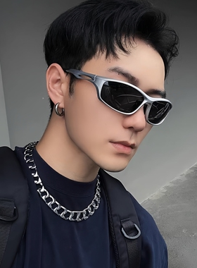 赛博朋克未来感银色墨镜男潮牌骑行运动眼镜女嘻哈蹦迪Y2K太阳镜