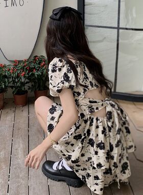 港味复古chic裙子女夏季海边度假连衣裙仙气超仙森系小个子碎花裙