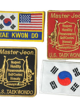 跆拳道旗帜徽章布贴韩国道服装标志旗帜美国国旗韩国国旗刺绣贴