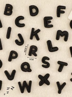 小号字母刺绣贴黑色卡通英文patch补丁徽章姓名布贴鞋帽记号标