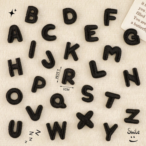 黑色字母刺绣贴姓名记号DIY补丁