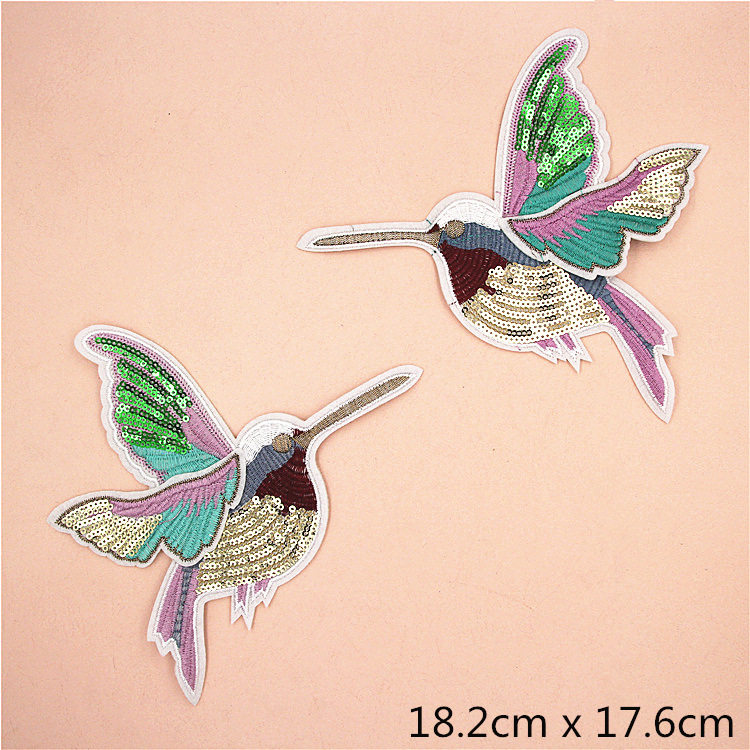 亮片刺绣布贴翅膀蜂鸟修补时尚女装卫衣外套手工配饰民族风补丁