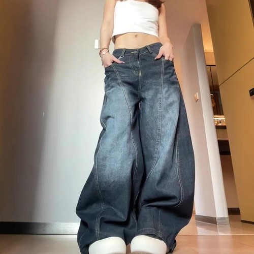 刺绣牛仔裤宽松牛仔裤休闲长裤子