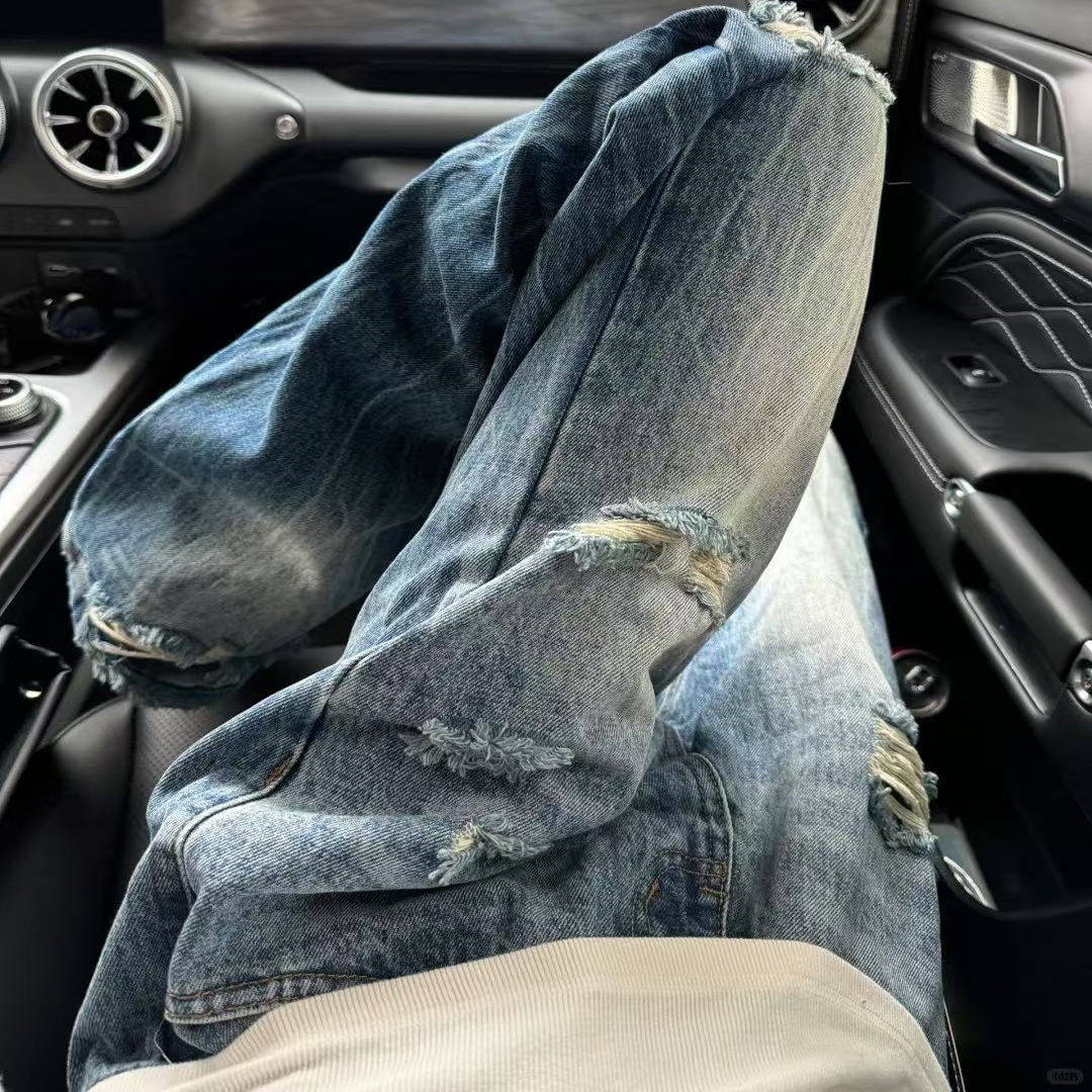 复古做旧破洞牛仔裤女夏季新款宽松阔腿拖地个性休闲直筒长裤子潮,女装/女士精品,卫裤,淘宝优惠券,粉丝福利购,淘宝优惠卷