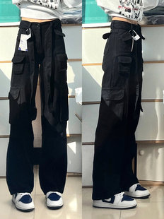 裤 女秋冬宽松直筒休闲工装 ins潮 复古辣妹高腰显瘦阔腿牛仔裤 美式