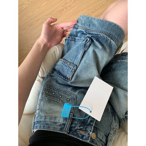 美式复古重工艺工牛仔短裤女夏季新款高腰宽松显瘦直筒百搭五分裤