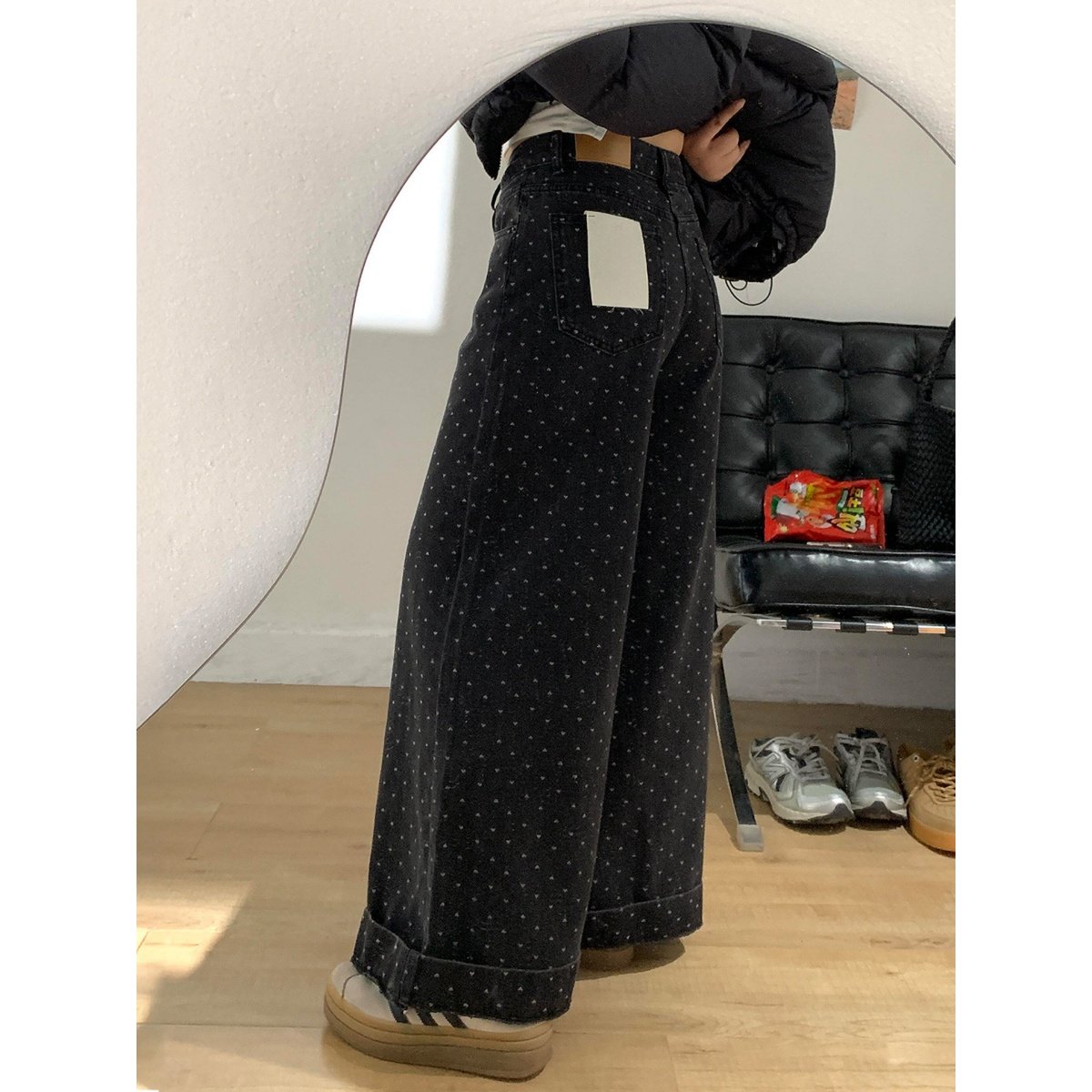 黑色复古爱心阔腿牛仔裤女秋冬季新款宽松高腰显瘦百搭休闲长裤子,女装/女士精品,牛仔裤,淘宝优惠券,粉丝福利购,淘宝优惠卷