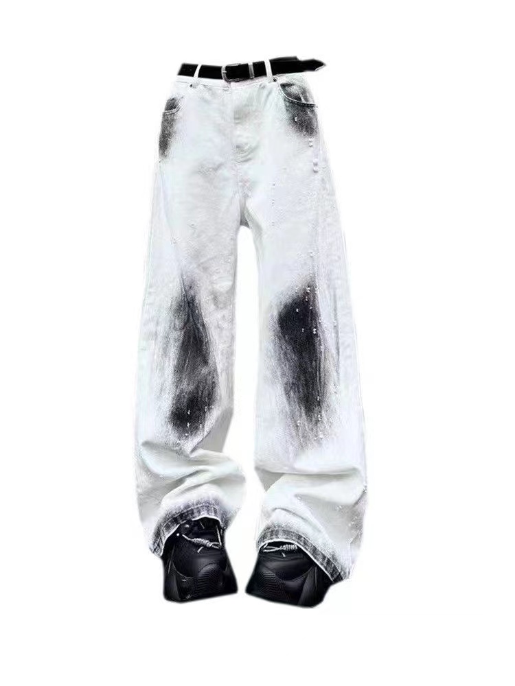 宽松牛仔裤高腰牛仔裤休闲长裤子