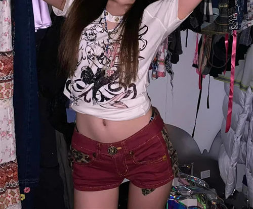 拼接牛仔裤常规低腰牛仔裤短裤子